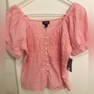 Cropped Pink Blossom Top | Puff Short Sleeves | Size: XS| Color: Pink |NWT